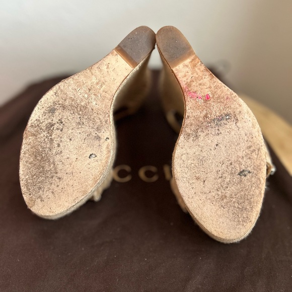 Gucci Rhinestone Ankle Strap Wedge Espadrilles. - Picture 9 of 11